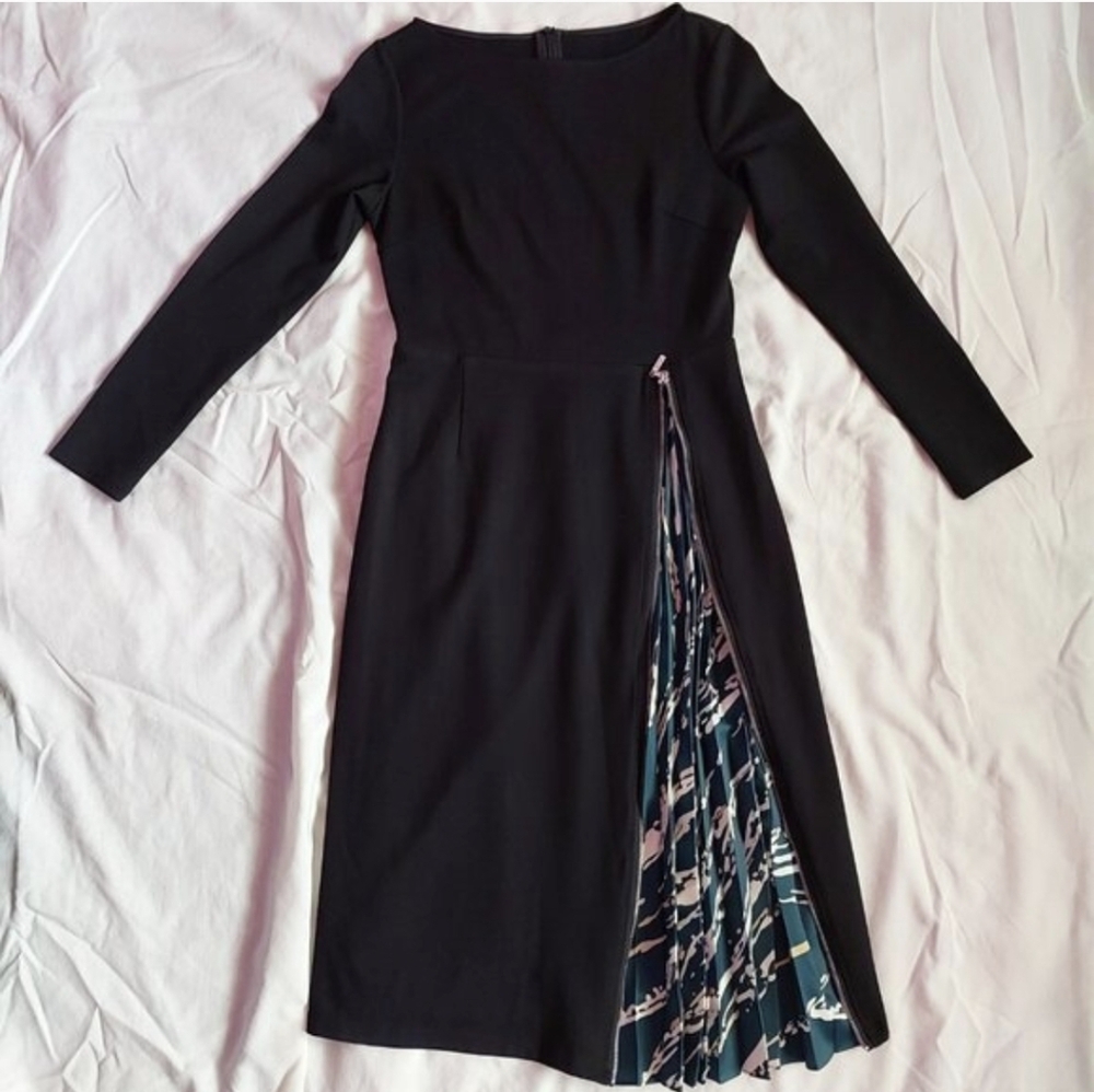 XS MOTF 2-in-1 Zipper pleated midi black &‎ green print dress - CES